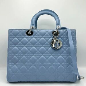 Christian Dior Celeste Cannage Silver Hardware Large Lady Dior Tote